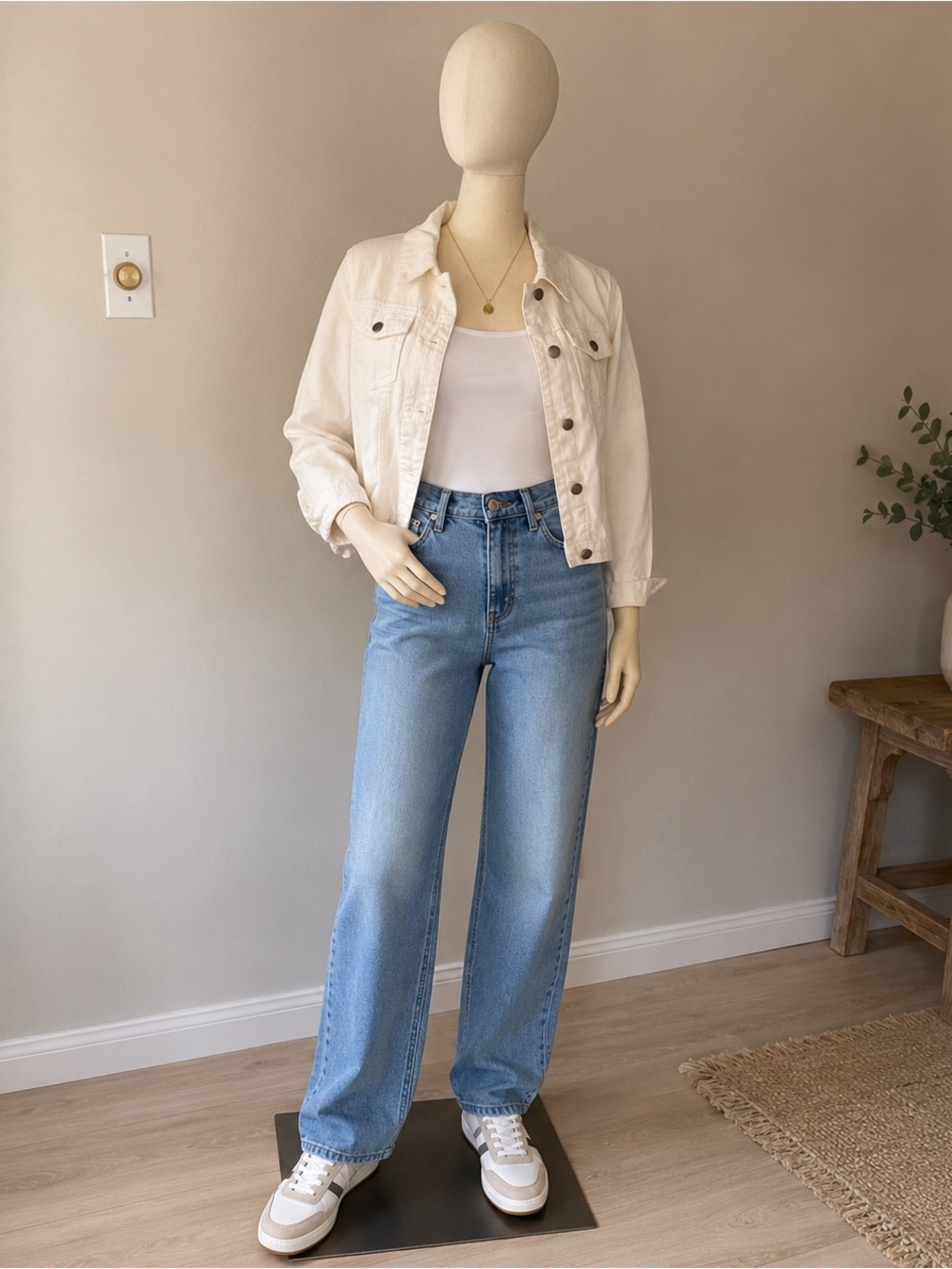 Cropped Cream Denim Jacket - Women's Lightweight Jean Jacket